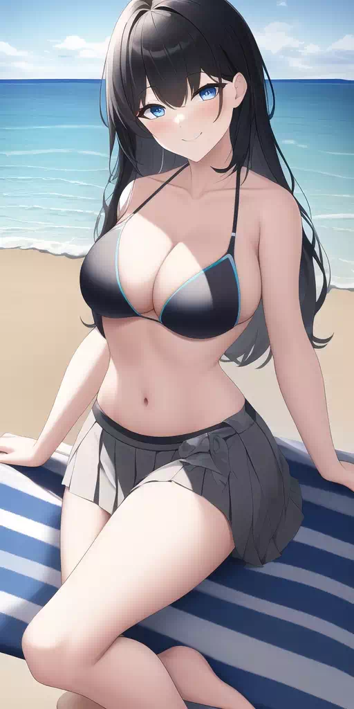 BlackHair BlueEyes Bikini Girl