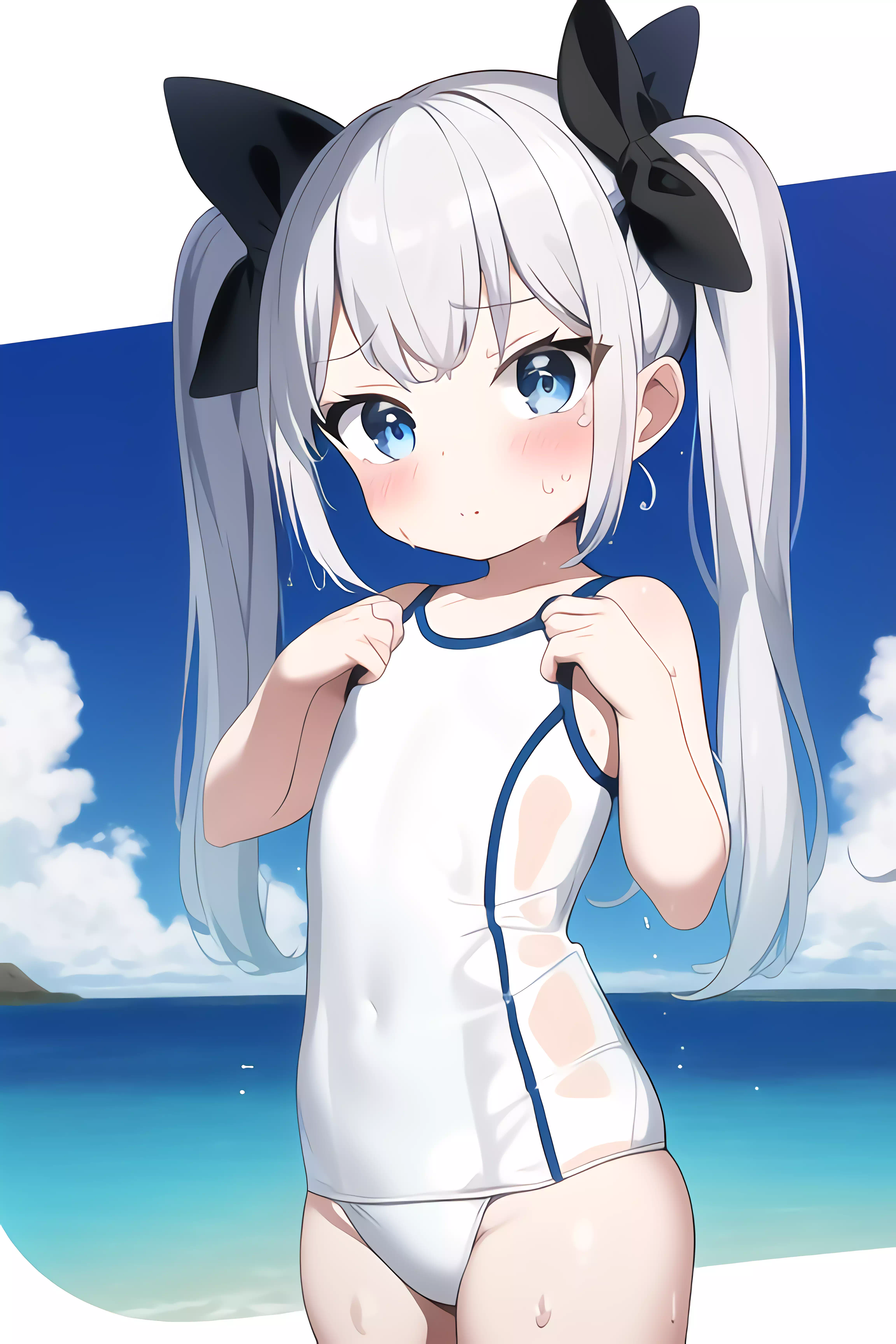 水着姿の銀髪ロリ（1）
