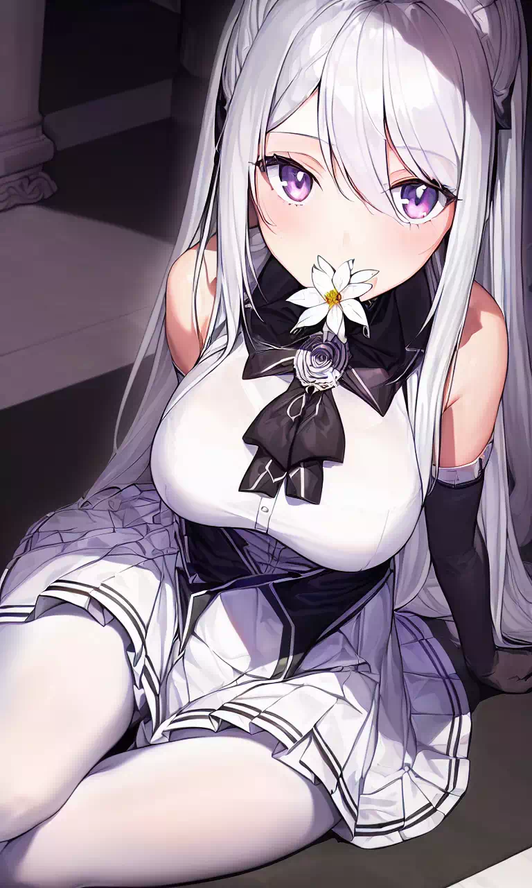 花をくわえた少女