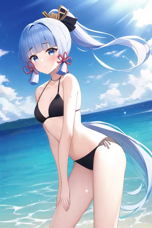 海で遊ぶ水着を着た 原神 神里綾華 (9)