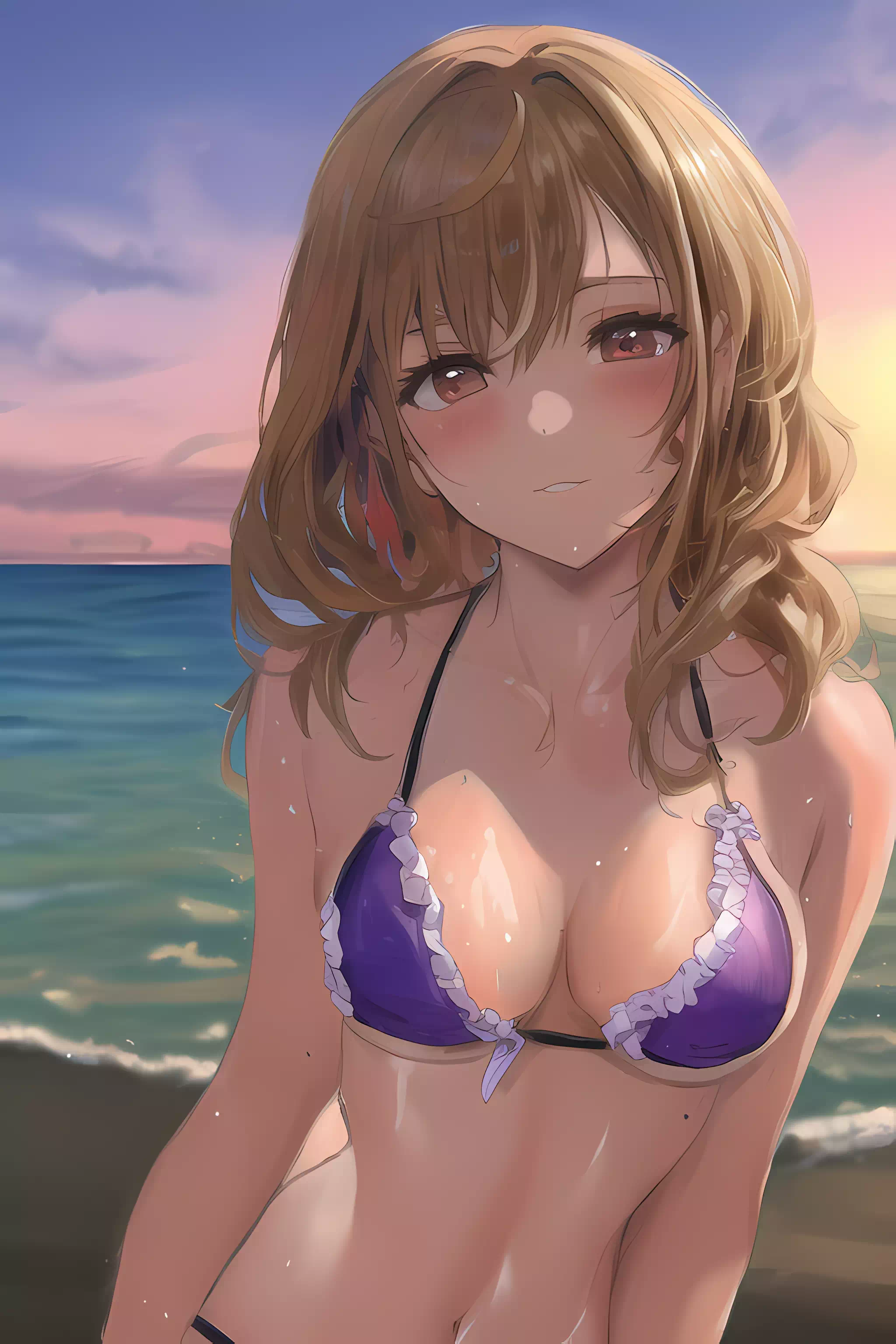 サンセットガール油絵風フリルビキニを添えて