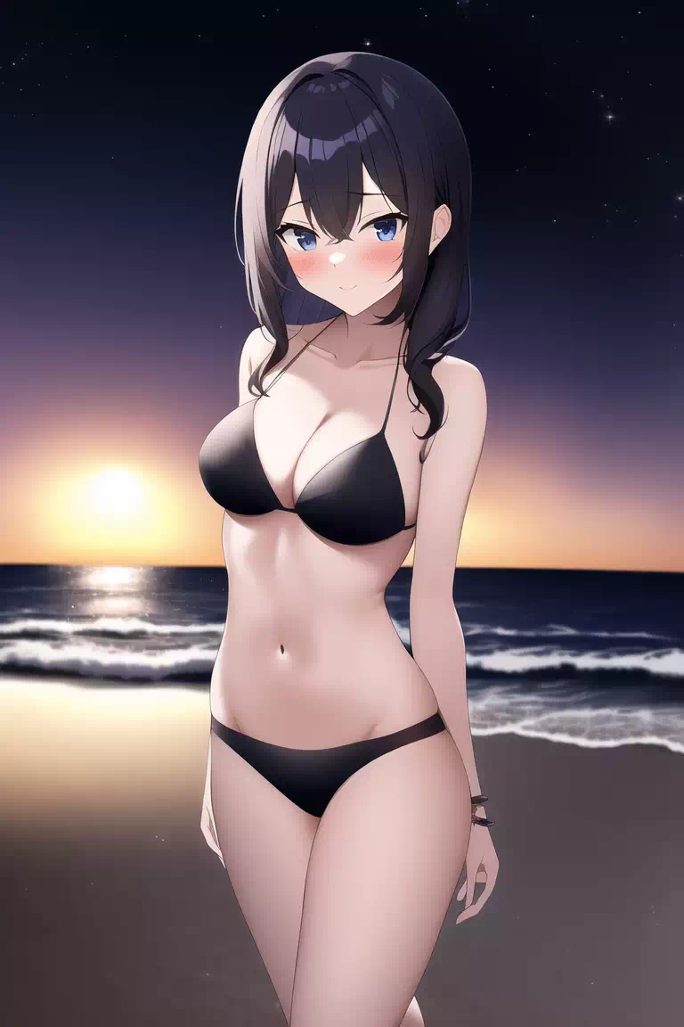 夕日とビキニガール1
