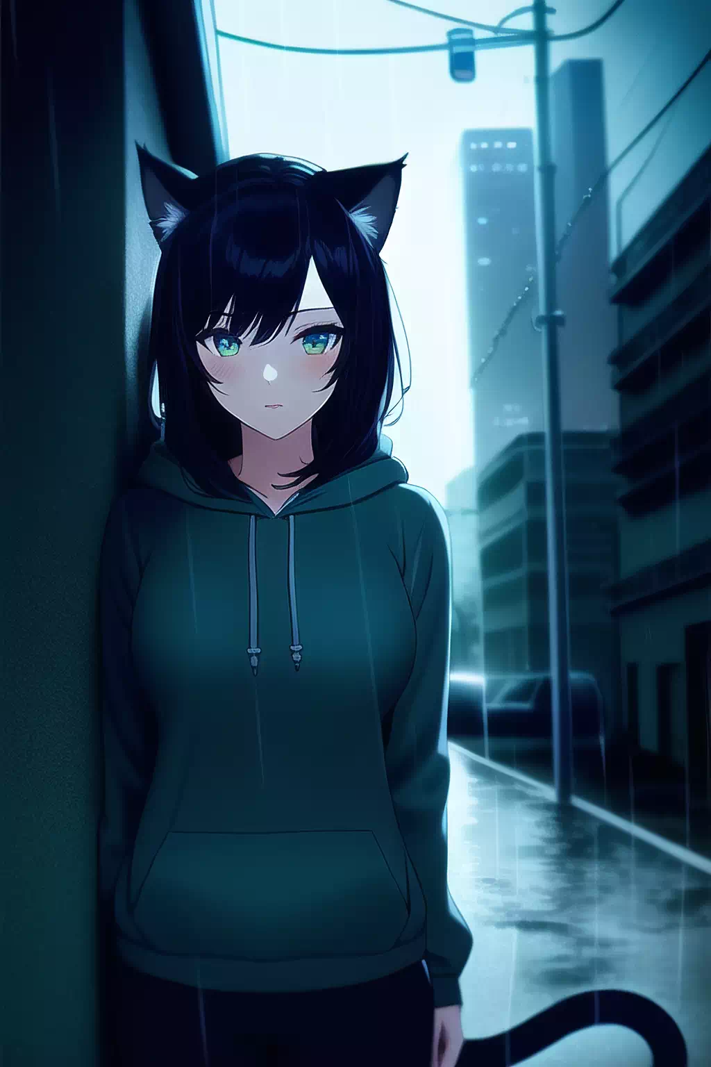 Neko in the rain