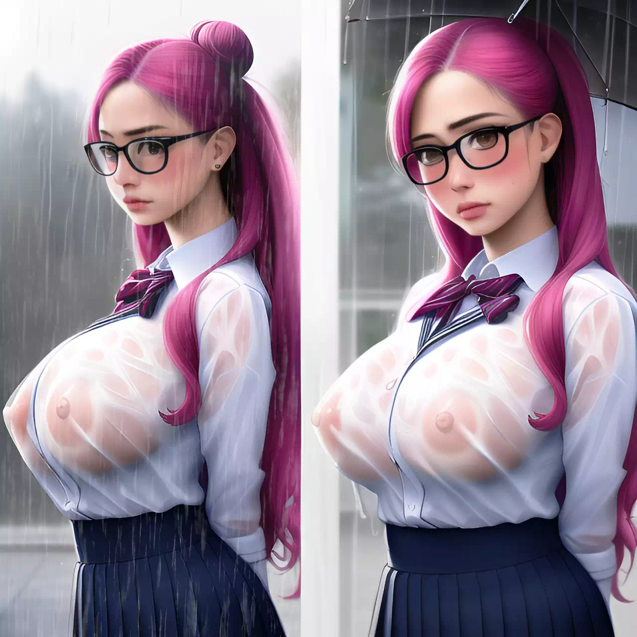 びしょ濡れJK。